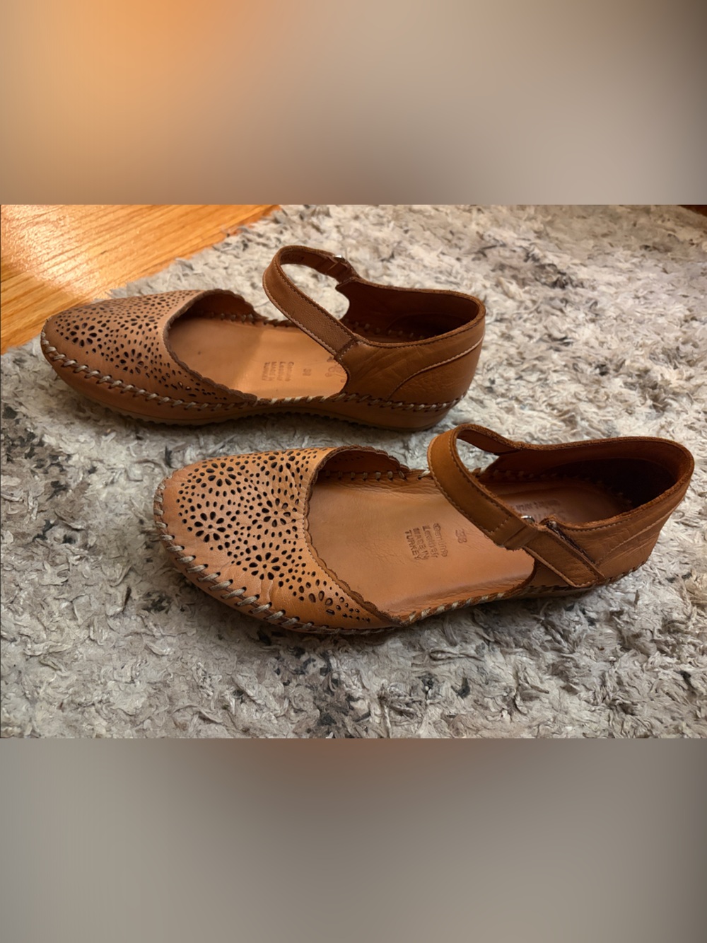 Spring Step Women's 38 (US 7.5-8) Tan Leather Wallania Flats made in Turkey